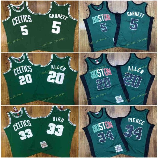 

m & n vintage bostom kevin 5 garnett ray 20 allen paul 34 pierce larry 33 blrd swingman mesh embroidery stitched jersey, Black