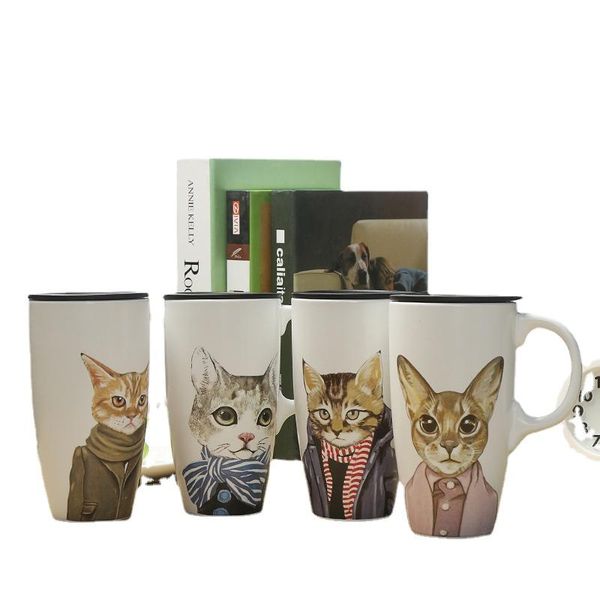 

mugs cute cat ceramic with cover creative large capacity milk coffee band