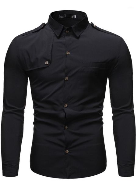 

men's casual shirts fashion all-match solid color stitching lapel long-sleeved floral shirt, White;black