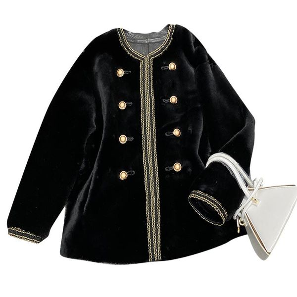 

women's fur & faux coat women winter 2021 fashion style real merino sheep and wool overcoat, Black