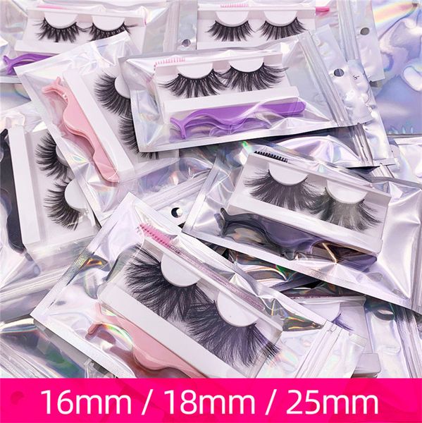 

50sets 16mm/18mm/25mm fake 3d mink eyelash reusable handmade false eyelashes set for natural look with lashes applicator brush
