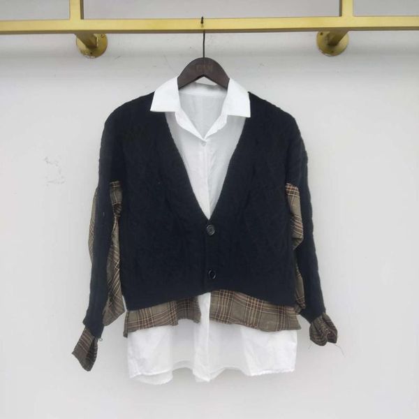 

women's jackets spliced sleeve long autumn single cardigan [ewq] laple korea loose breasted sweater 16e2810 knitted chic c, Black;brown
