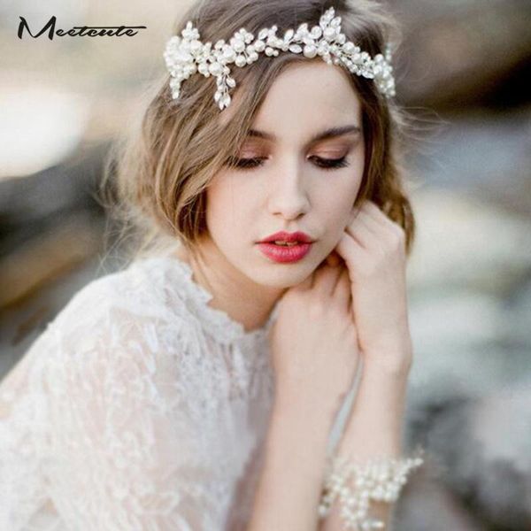 Haarspangen Haarspangen Meetcute 42 cm handgemachtes Glas imitierte Perlenstirnband weißes Brautband Bridals Hochzeit Schmuck Großhandel