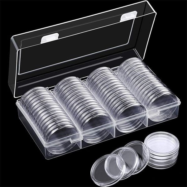 60 шт. CLEAR 41MM CAPSULE CAPSULE CAPSULE CASE Пластиковый держатель монеты Контейнер с коробкой для хранения для серебряных орлов Коллекционная монета 210315