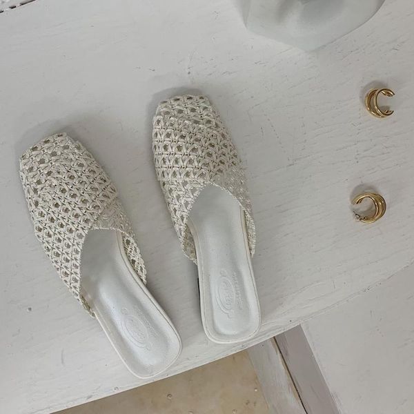 

female shoes ladies' slippers luxury slides low cover toe 2021 designer flat summer scandals pu basic hoof heels fabric rubber, Black