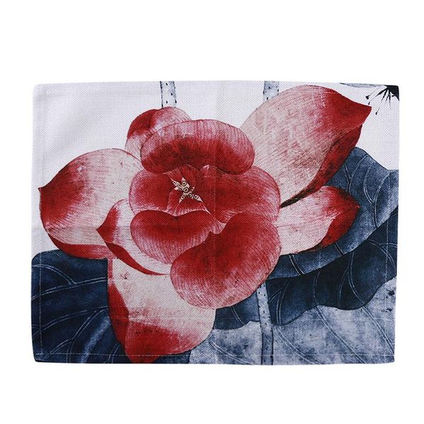 

table runner home mats square dining insulation mat anti-scalding chinese style lotus flower cushion cotton linen accessories