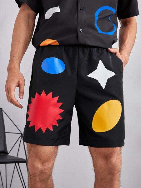 

x sherwan rozan men colorblock geo print shorts j86k#, Black
