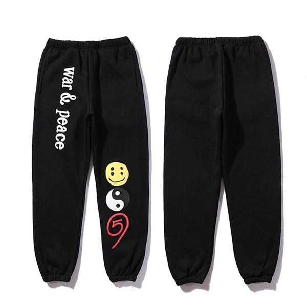 

men's pants west letter print smiley joggers sweatpants men and women oversize elastic wasit baggy track hip hop casual trousers i, Black