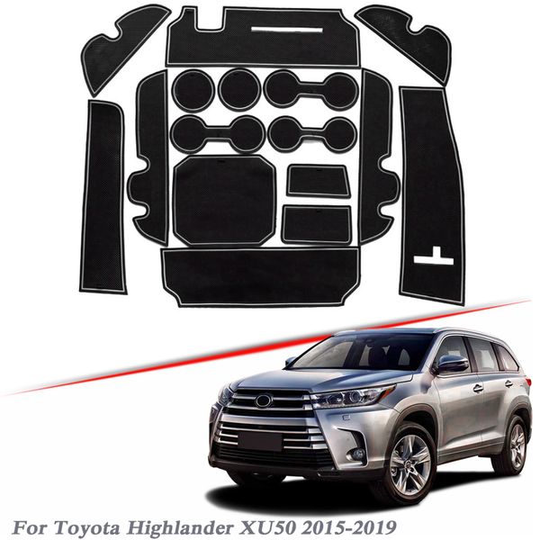 

with car brand logo 16pcs car styling for toyota highlander xu50 2015-2019 latex gate slot pad interior door groove mat non-slip dust block