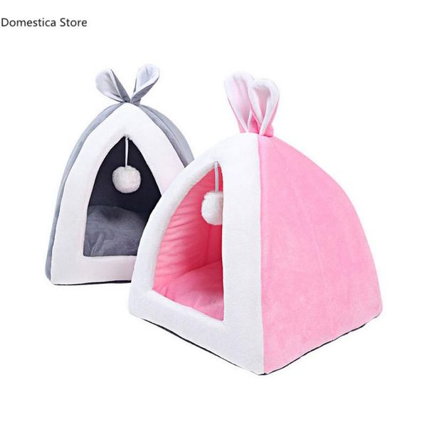 

cat beds & furniture washable long plush dog pet bed memory cotton pink ear soft house basket puppy cushion mat pets supplies