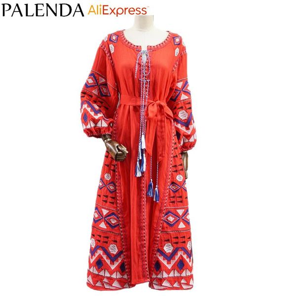 

casual dresses boho embroidery dress bohemian red kaftan maxi long ankle-length cotton real po large size loose widefit, Black;gray