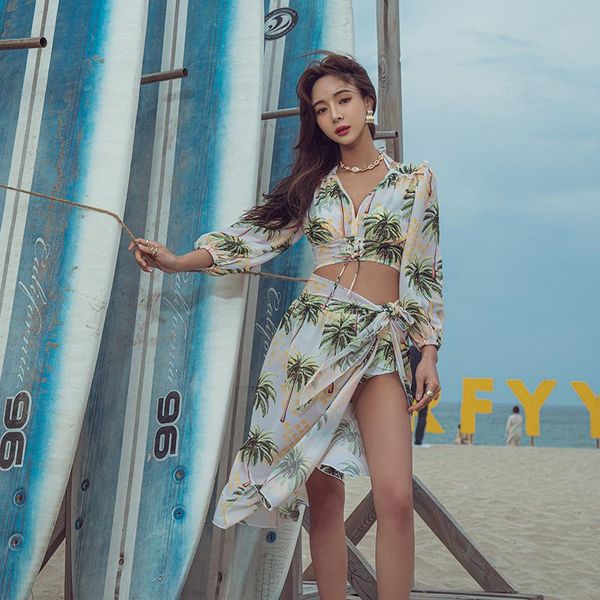 

one-piece suits sanqi female swimsuit bikini spring swimwear feminine four-piece mesh blouse split women's summer swimming suit