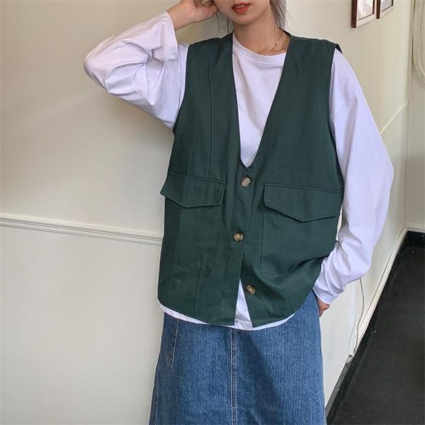 

women's vests real s cost-effective cargo pocket v-neck vest autumn, Black;white