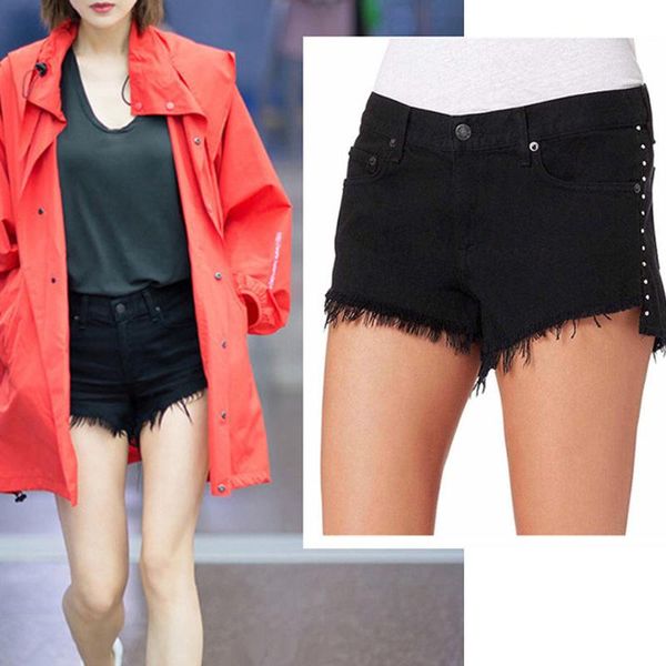 

women's shorts women denim fashion wild casual rivets lady, White;black