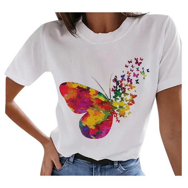 

women's t-shirt women solid color cat letter printed shirt short sleeve casual party, White