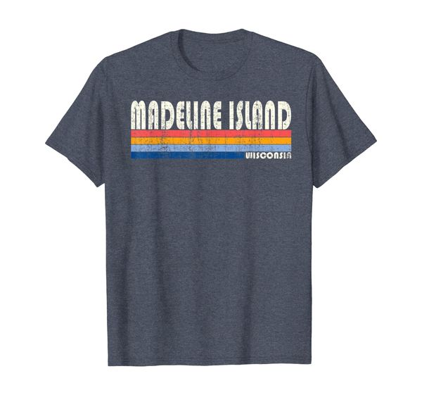 

vintage 70s 80s style madeline island wi t-shirt, White;black