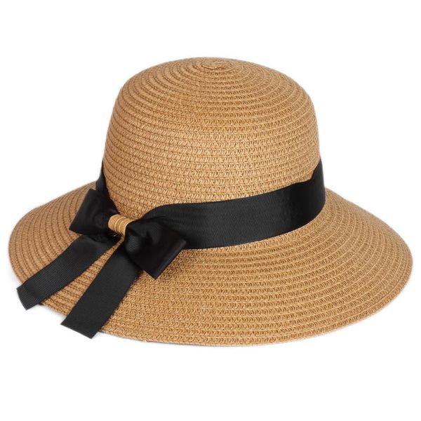 

wide brim hats england fashion lady straw dome hat foldable big bowknot sunshade fisherman caps wholesale, Blue;gray