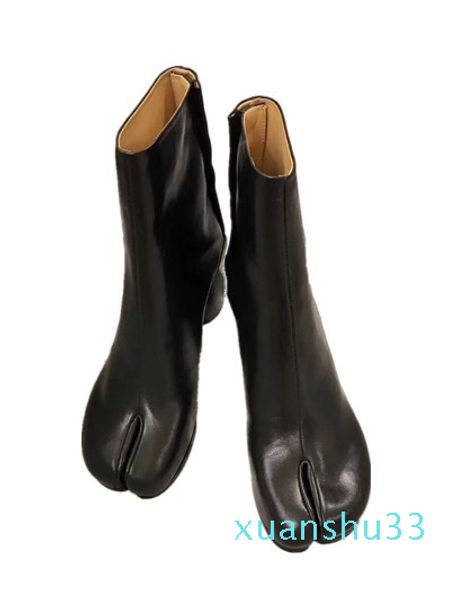 

designer-design tabi boots split toe chunky high heel zapatos mujer fashion autumn women shoes botas, Black