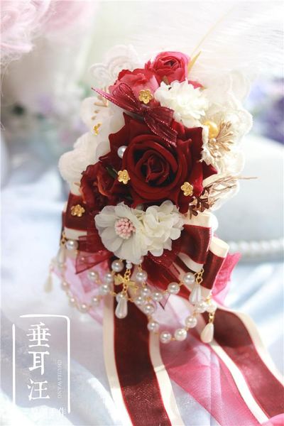 

gorgeous fairy lolita bow rose flower pearl hair pin side clip party bowknot feather hairpin princess hair accessories