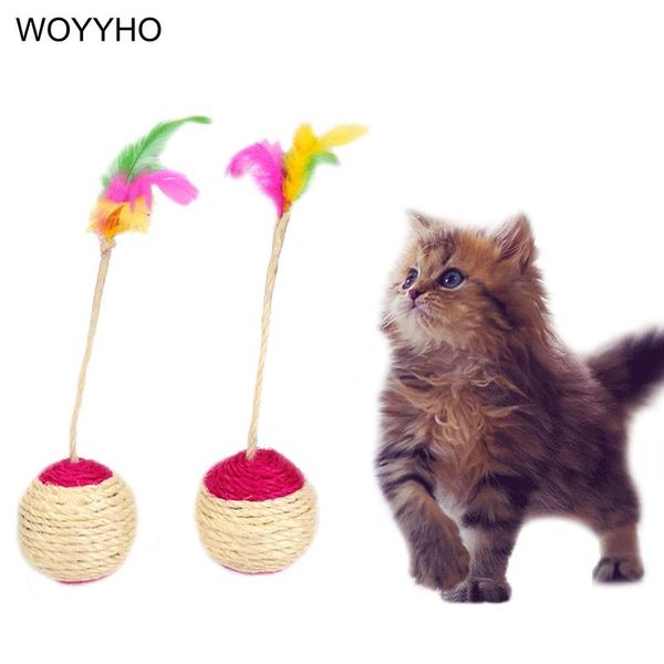 

cat toys sisal scratch toy for kitten feather teaser rolling ball pet playing training