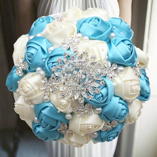 

1pc/lot light blue bride wedding bouquet with diamond for wedding party