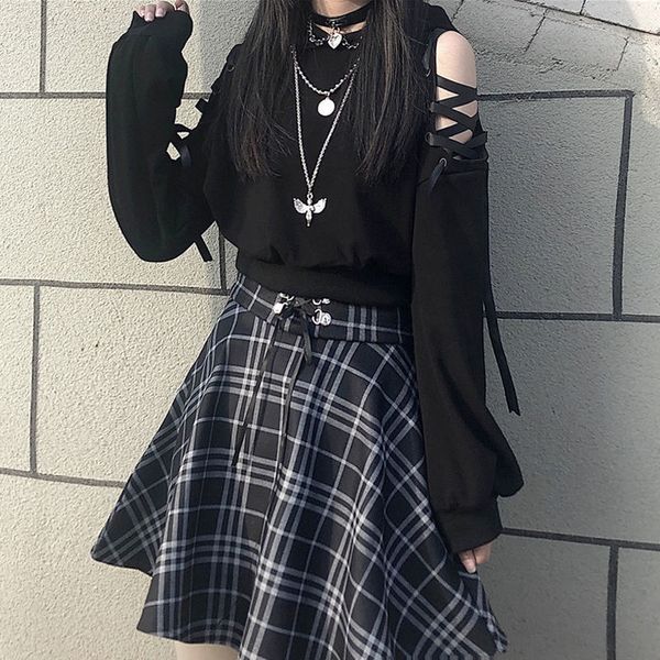 

new deeptown style gothic sweatshirt 2021 fashion spring hoodies women long sleeve streetwear hollow out pullover 3ycg, Black