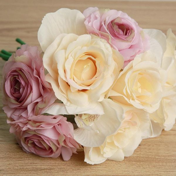 

12 heads real touch orchids artificial rose flowers festival party decorative flower wedding flower for home decoration bouquet