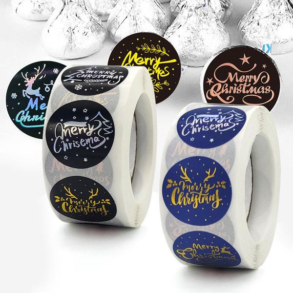 

gift wrap bronzing merry christmas stickers roll colorful 500-count round seals for cards envelopes box dropship