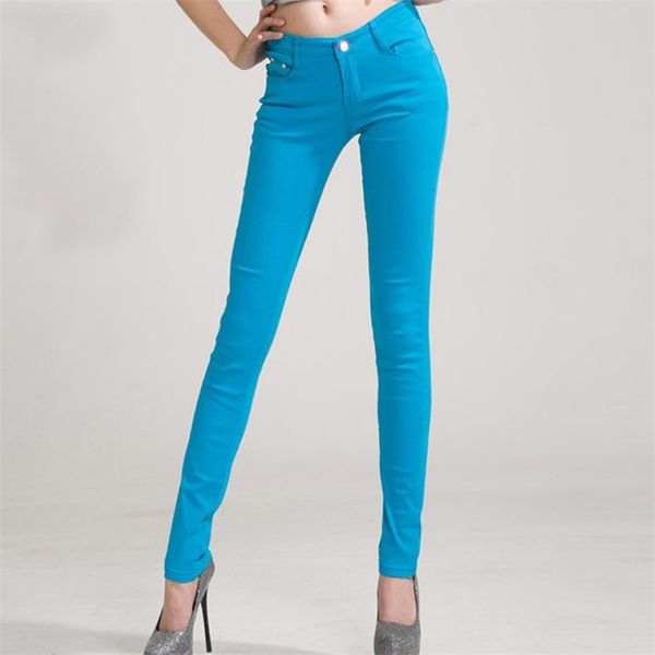 Schlanke Taillenjeans für Frauen Skinny Low Frau Blau Denim Bleistift Hosen Stretch Plus Größe 210708