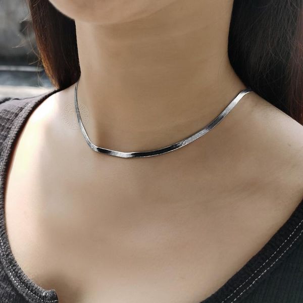 

herringbone snake chain for women fashion 3mm stainless steel choker necklace girls link chain simple chic jewelry ldn252, Silver