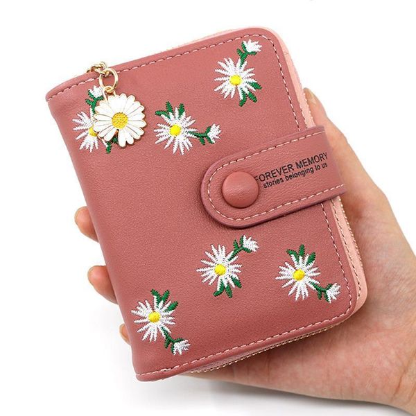 

women wallets small embroidery leather purse ladies card bag for clutch female money clip wallet, Red;black