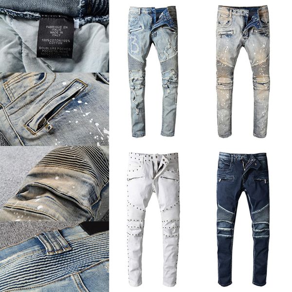 

sell men digner jean ditred ripped biker slim fit motorcycle biker denim for men fahion s black, Blue