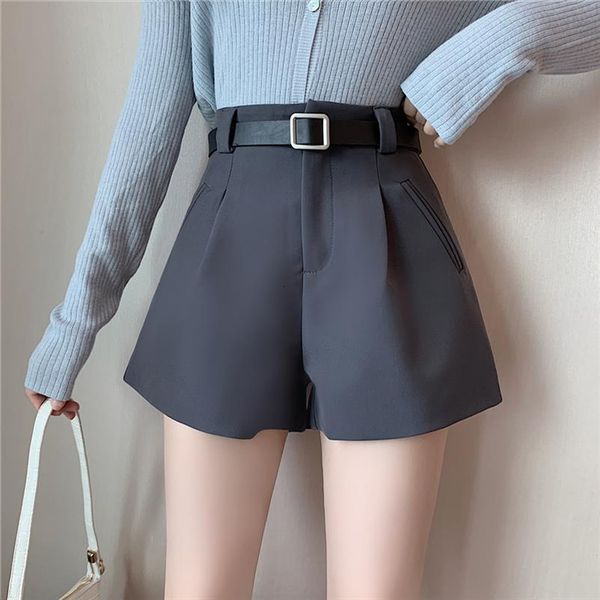 

wide legged autumn winter womens short fashion empire suit girls a line bottoms with belts dx9850, White;black