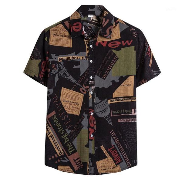 

men's casual shirts button design men short sleeve hawaii shirt 2021 summer slim streetwear flower turtleneck cardigan, White;black
