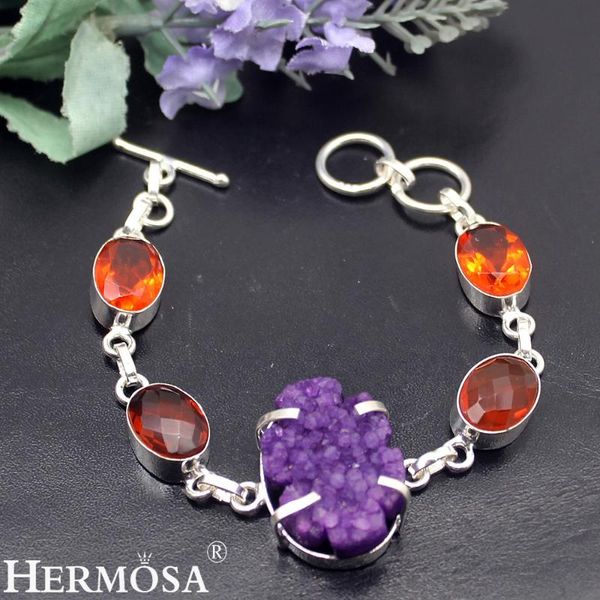 

link, chain hermosa natural drusy queen faceted garnet links bracelet for women 7.5 inch ny903, Black