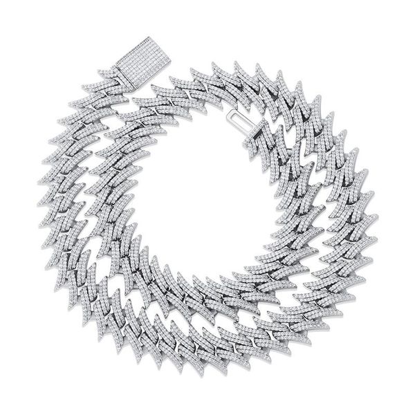 

chains hip hop claw set cz stone bling iced out solid rivet spike thorns cuban curb link chain necklaces for men rapper jewelry, Silver