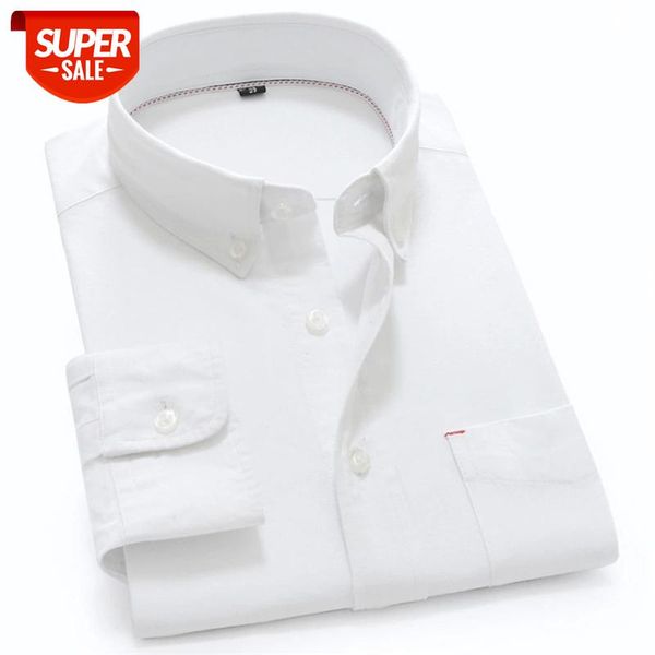 

white 100% cotton oxford casual shirts for men long sleeve solid business mens dress shirt button collar plain man's clothing #qx9o, White;black