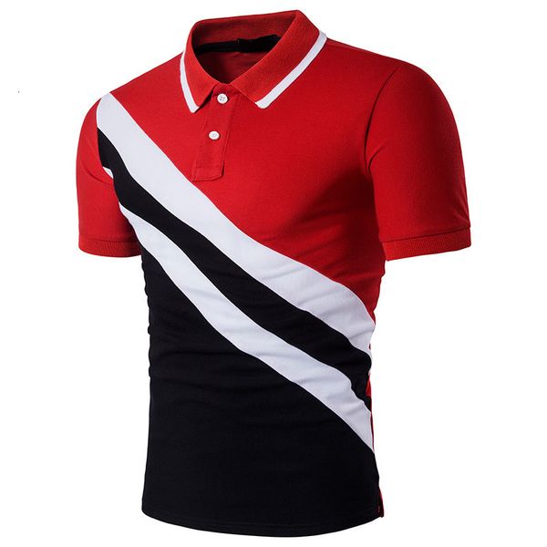 

demandzogaa goods in great summer men's casual short-sleeved hit color polo shirt oblique striped lapel men slim fit breathable polos, White;black