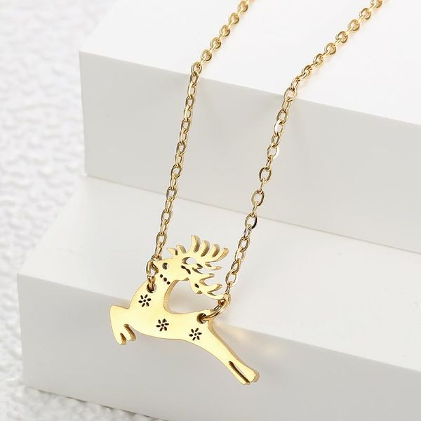 

pendant necklaces simple graceful christmas snowflake elk women's neck chain one piece titanium steel necklace jewelry accessories gift, Silver