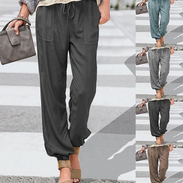 

women's pants & capris womens casual drawstring pocket causal loose trousers office sweatpants pencil overalls pantalone plus size, Black;white