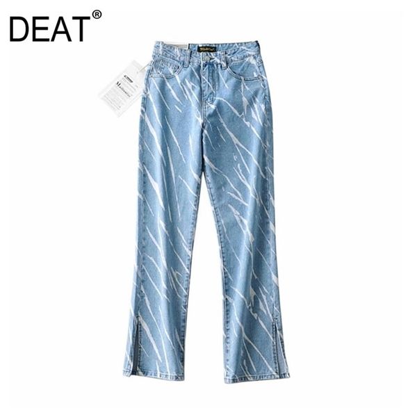 

[deat] summer fashion wide leg pants high waist gradient color split fork personality women jeans 13q216 210527, Blue