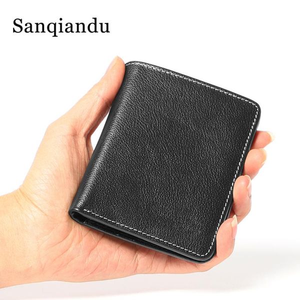

wallets mini 100% genuine leather men's wallet slim short smart card holder male thin men small, Red;black