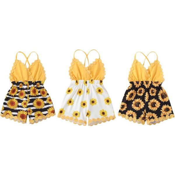 

clothing sets baby girls rompers clothes sunflower floral backless romper tassel crop + flower short summer outfits children girl, White