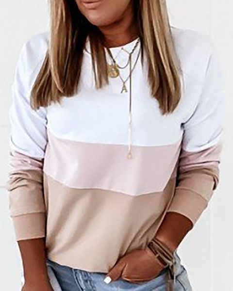 

women's hoodies & sweatshirts pullover long sleeve colorblock casual sweatshirt 2021 autumn, Black