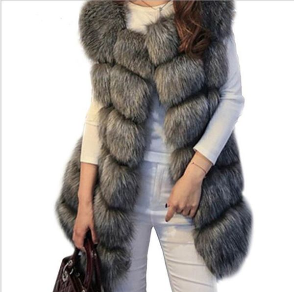 

women's fur & faux vest women fake coat sleeveless jacket luxury sreetwear gothic furry plus size 5xl winter, Black