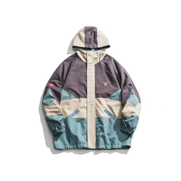 

fashion fashion work spring style contrast color splicing casual hooded jacket men's top, Black;brown