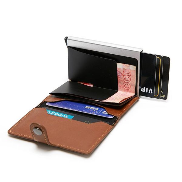 

card holders men business id case fashion automatic rfid holder aluminium bank wallets, Brown;gray
