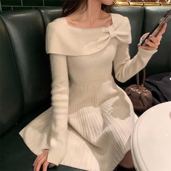 

party dress korean autumn long sleeve slim sweater women casual elegant office knitted female winter 211220, Black;gray