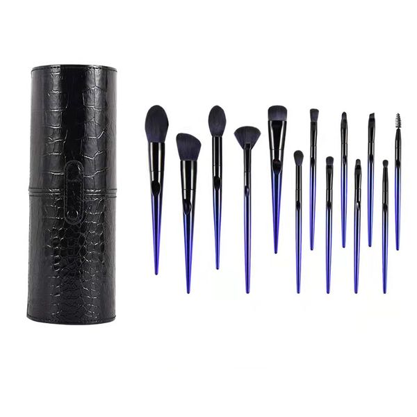 Profissional Blue Maquiagem Escovas Define Cílios Falsos Fundação De Pó Eyeshadow Brow Brush Luxo PU Bag Moda Blush Blush Cosmetic Maquiagem Ferramenta OEM Fabricante