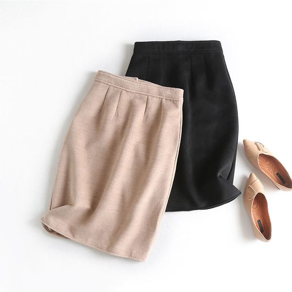 

2021 new women basic commuter hip slit short solid color woolen high waist women's skirt wkxf, Black
